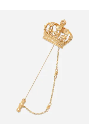 Dolce & Gabbana Crown Stick Pin Brooch In Yellow And White With Curly Thread Embellishments And Sphere - Man Brooches&tiepins Onesize