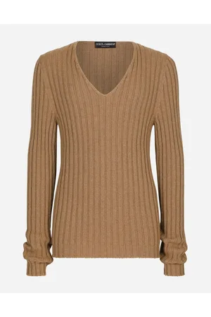 Dolce & Gabbana Ribbed Camel V-neck Sweater - Man Sweaters And Cardigans Viscose 46