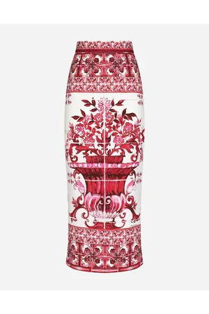 Dolce & Gabbana Majolica-print Charmeuse Calf-length Skirt - Woman Skirts Fuchsia Silk 36