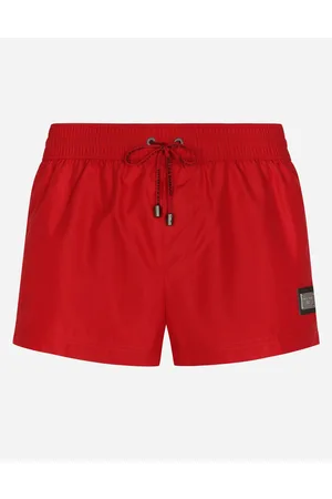 Dolce & Gabbana Short Swim Trunks With Branded Tag - Man Beachwear Burgundy Fabric 2