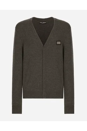 Dolce & Gabbana Cashmere And Wool Cardigan With Branded Tag - Man Sweaters And Cardigans Gray Wool 56