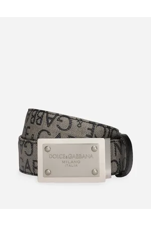 Dolce & Gabbana Coated Jacquard Belt With Logo Tag - Man Belts Black Fabric 80