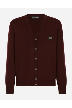 Dolce & Gabbana Cashmere And Wool Cardigan With Branded Tag - Man Sweaters And Cardigans Burgundy Wool 46