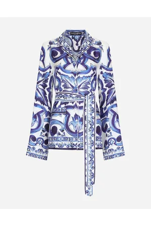 Dolce & Gabbana Majolica-print Twill Pajama Shirt - Woman Shirts And Tops Blue Silk 40