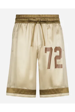 Dolce & Gabbana Silk Bermuda Jogging Shorts With Logo Print And Appliqué - Man Trousers And Shorts Multi-colored Silk 48