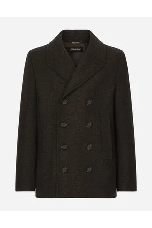Dolce & Gabbana Double-breasted Wool Pea Coat With Branded Tag - Man Coats And Jackets Gray Wool 46