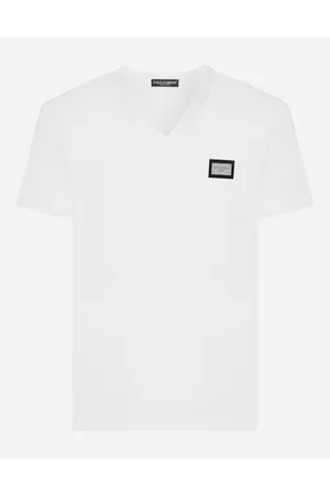 Dolce & Gabbana Cotton V-neck T-shirt With Branded Tag - Man T-shirts And Polos Cotton 44