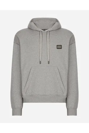 Dolce & Gabbana Jersey Hoodie With Branded Tag - Man Sweatshirts Gray Cotton 46