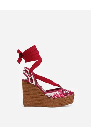 Dolce & Gabbana Printed Brocade Fabric Wedge Sandals - Woman Sandals And Wedges Fuchsia Cotton 40