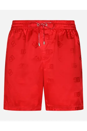 Dolce & Gabbana Mid-length Jacquard Swim Trunks With Dg Monogram - Man Beachwear Burgundy Satin 2