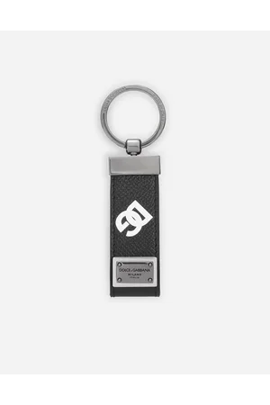 Dolce & Gabbana Calfskin Key Chain With All-over Dg Print - Man Wallets And Small Leather Goods Black Leather Onesize