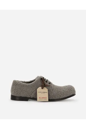 Dolce & Gabbana Faux Fur Derby Shoes - Man Lace-ups Gray Fabric 42.5