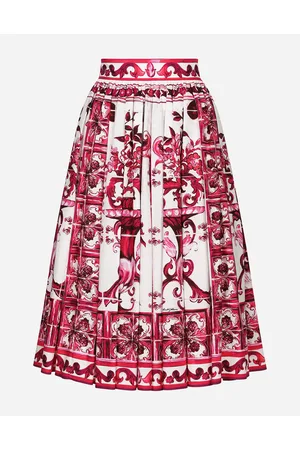 Dolce & Gabbana Poplin Midi Skirt With Majolica Print - Woman Skirts Fuchsia Cotton 40