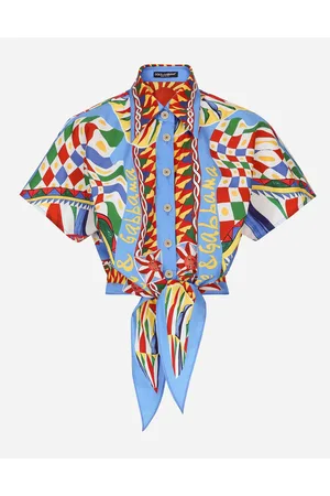 Dolce & Gabbana Short Carretto-print Poplin Shirt With Knot Detail - Woman Shirts And Tops Carretto Print Cotton 36