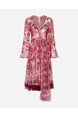 Dolce & Gabbana Majolica-print Chiffon Midi Dress - Woman Dresses Fuchsia Silk 46