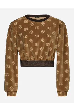 Dolce & Gabbana Short Chenille Sweatshirt With Jacquard Dg Logo - Woman T-shirts And Sweatshirts Cotton 38