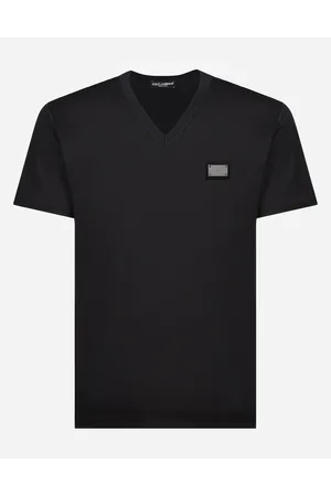 Dolce & Gabbana Cotton V-neck T-shirt With Branded Tag - Man T-shirts And Polos Cotton 44