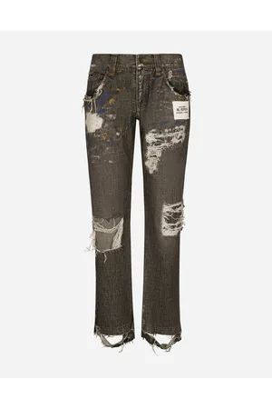 Dolce & Gabbana Dirty Denim Straight-leg Jeans With Rips - Man Denim Multi-colored Denim 48