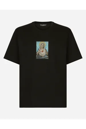 Dolce & Gabbana Printed Cotton T-shirt With Fusible Rhinestone Embellishment - Man T-shirts And Polos Fabric 46