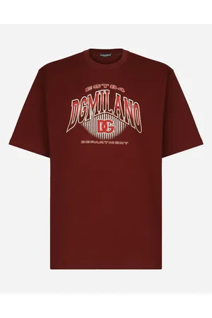 Dolce & Gabbana Cotton Interlock T-shirt With Dg Logo Print - Man T-shirts And Polos Burgundy Cotton 46