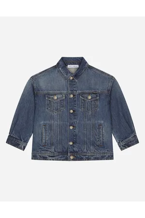 Dolce & Gabbana Denim Jacket With Logo Appliqué On The Back - Man Coats And Jackets Multi-colored Denim 4 Years