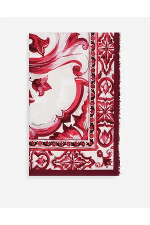 Dolce & Gabbana Majolica Print Batiste Sarong (110 X 190) - Woman Beachwear Fuchsia Cotton Onesize