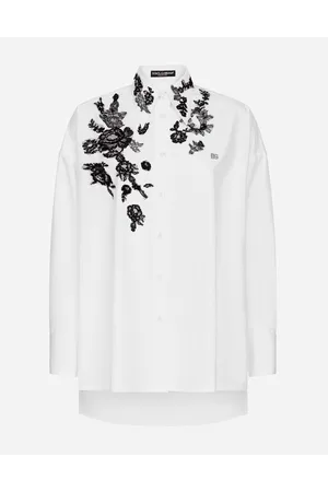 Dolce & Gabbana Oversize Cotton Shirt With Lace Appliqués - Woman Shirts And Tops 36