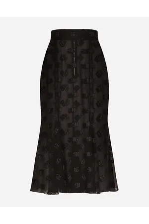 Dolce & Gabbana Dévoré Satin Godet Skirt With Dg Logo - Woman Skirts 38