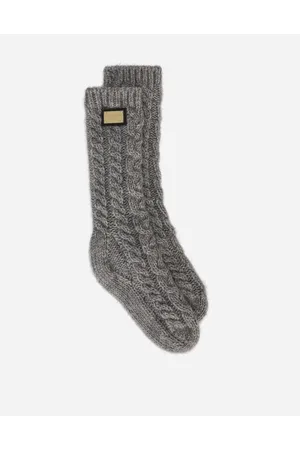 Dolce & Gabbana Wool Socks With Logo Tag - Woman Accessories Gray Fabric S