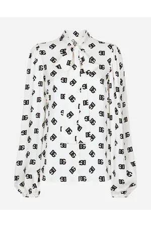 Dolce & Gabbana Charmeuse Shirt With All-over Dg Logo - Woman Shirts And Tops 36