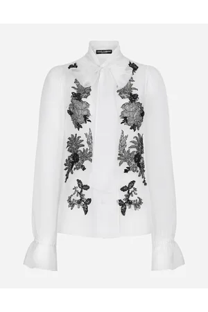 Dolce & Gabbana Organza Pussy-bow Shirt With Lace Appliqués - Woman Shirts And Tops 36