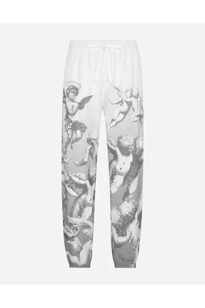 Dolce & Gabbana Blanco Cotton Jogging Pants With Angel Print - Man Trousers And Shorts 44