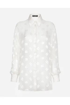 Dolce & Gabbana Dévoré Silk Shirt With Dg Logo - Woman Shirts And Tops 36