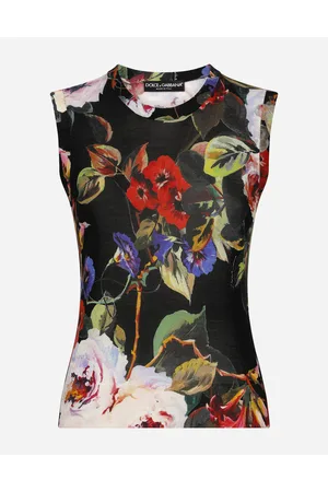 Dolce & Gabbana Silk Tank Top With Rose Garden - Woman T-shirts And Sweatshirts 36