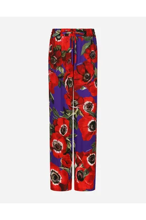Dolce & Gabbana Flared Charmeuse Pants With Anemone - Woman Trousers And Shorts 40