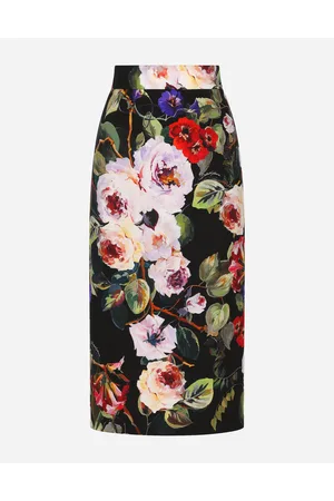 Dolce & Gabbana Charmeuse Calf-length Skirt With Rose Garden - Woman Skirts 40