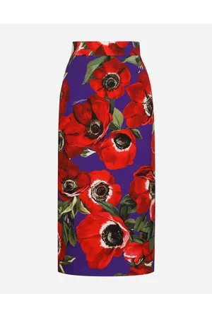 Dolce & Gabbana Charmeuse Calf-length Skirt With Anemone - Woman Skirts 36