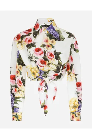 Dolce & Gabbana Cotton Pussy-bow Shirt With Garden - Woman Shirts And Tops 36