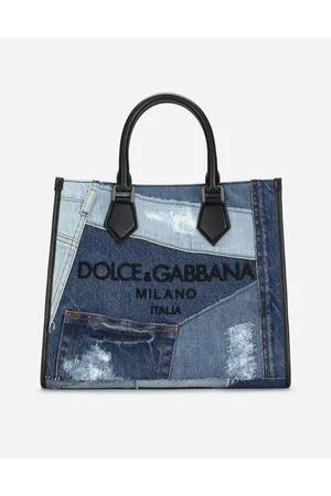 Dolce & Gabbana Denim Patchwork Edge Shopper With Logo - Man Shoppers Multi-colored Onesize