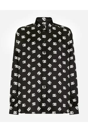 Dolce & Gabbana Oversize Silk Shirt With Dg Monogram - Man Shirts Black 37