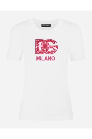 Dolce & Gabbana Jersey T-shirt With Dg Logo Patch - Woman T-shirts And Sweatshirts Multi-colored Cotton 40
