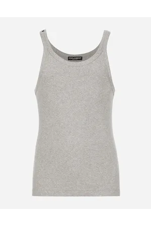 Dolce & Gabbana Slim-fit Fine-rib Singlet - Man T-shirts And Polos Gray Cotton 44