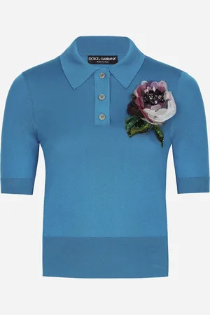 Dolce & Gabbana Silk Polo-shirt With Flower Appliqué - Woman Sweaters And Cardigans 44