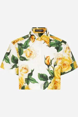 Dolce & Gabbana Short Cotton Shirt With Yellow Rose - Woman Shirts And Tops 36