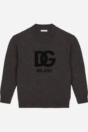 Dolce & Gabbana Wool Round-neck Sweater With Flocked Dg Logo - Man Sweaters Multi-colored Wool 5 Years