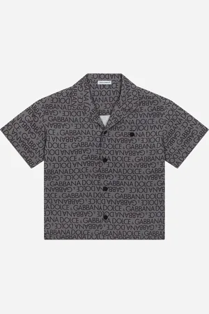Dolce & Gabbana Viscose Bowling Shirt With The All-over Logo Print - Man Shirts Gray Fabric 2 Years
