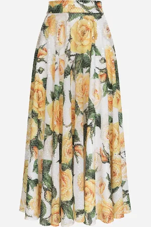 Dolce & Gabbana Sequined Midi Circle Skirt With Yellow Rose - Woman Skirts 38