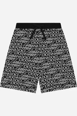 Dolce & Gabbana Cotton Jogging Shorts With The All-over Logo Print - Man Trousers And Shorts Black Cotton 2 Years