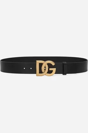 Dolce & Gabbana Lux Leather Belt With Crossover Dg Logo Buckle - Man Belts Multi-colored Leather 110