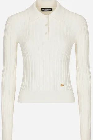 Dolce & Gabbana Cropped Ribbed Viscose Polo-shirt With Dg Logo - Woman Sweaters And Cardigans 46